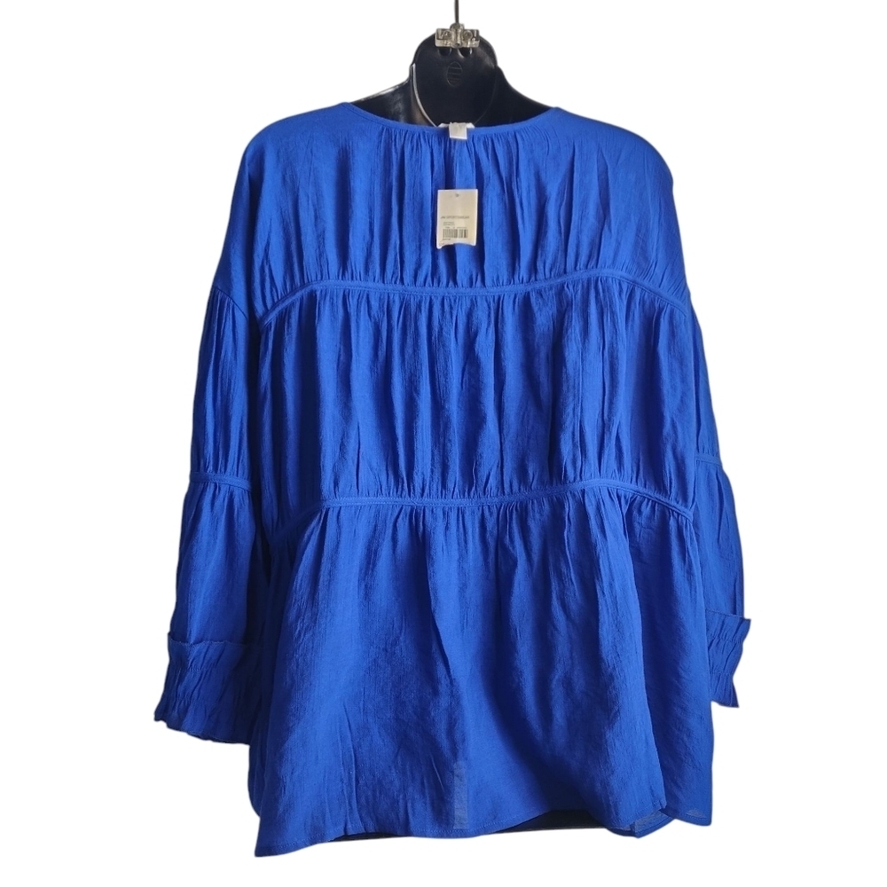 C Est. 1946 Women's Blue 3/4 Ruffle Sleeve Cowlneck Top Blouse Size XL NWT - Picture 2 of 11